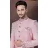 Pink Jacquard Silk Resham Work Wedding Wear Plus Size Men Indo Western - 9705188940