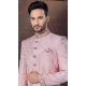 Pink Jacquard Silk Resham Work Wedding Wear Men Indo Western - 9705188940