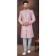 Pink Jacquard Silk Resham Work Wedding Wear Men Indo Western - 9705188940