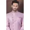 Light Purple Jacquard Silk Resham Work Wedding Wear Plus Size Men Indo Western - 9705188941