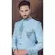 Jacquard Silk Resham Work Wedding Wear Men Indo Western In Sky Blue - 9705188942