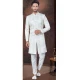 Cream Jacquard Silk Resham Work Wedding Wear Men Indo Western - 9705188943