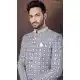 Grey Lucknowie Silk Resham Work Wedding Wear Men Indo Western - 9705188945