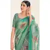 Plus Size Organza Silk Digital Print Work Party Wear Designer Saree In Green - 9852189988