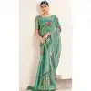 Plus Size Organza Silk Digital Print Work Party Wear Designer Saree In Green - 9852189988
