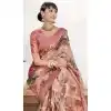 Baby Pink Organza Silk Digital Print Work Party Wear Plus Size Saree - 9853189995
