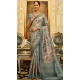 Sky Blue Color Organza Silk Digital Print Work Designer Party Wear Saree - 9854190004