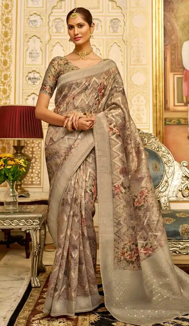 Mehendi Green Organza Silk Digital Print Work Designer Party Wear Saree - 9854190009