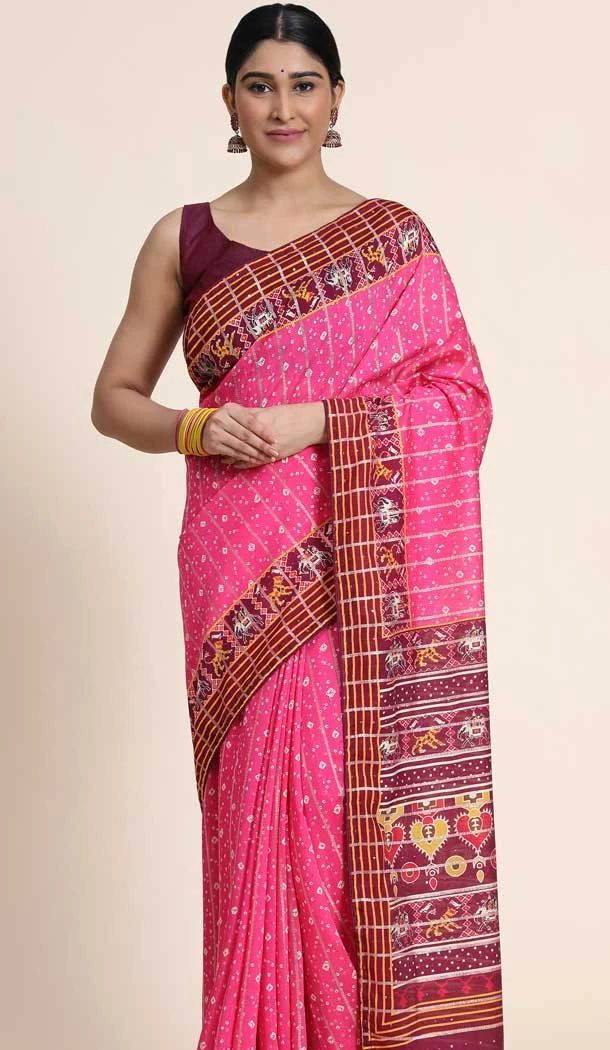 Pink Cotton Digital Print Work Designer Party Wear Saree - 9862190101