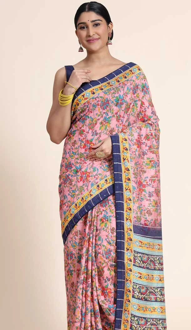 Cotton Digital Print Work Designer Party Wear Saree Multi Color - 9862190103