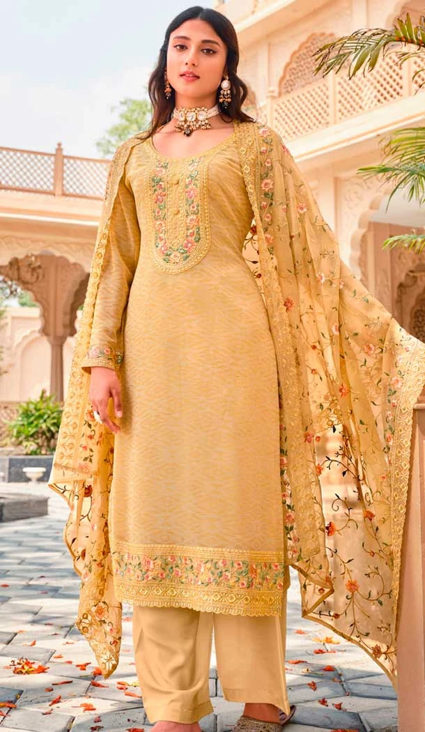 Georgette Embroidered Party Wear Salwar Suit In Brown - 9891191068