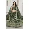 Plus Size Jacquard Embroidery Work Designer Wear Lehenga Choli In Mehendi - 9892191073