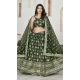 Jacquard Embroidery Work Designer Wear Lehenga Choli In Mehendi - 9892191073