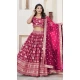 Jacquard Embroidery Work Designer Wear Lehenga Choli In Rani - 9892191077