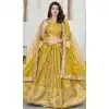 Plus Size Jacquard Embroidery Work Designer Wear Lehenga Choli In Yellow - 9892191078