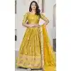 Plus Size Jacquard Embroidery Work Designer Wear Lehenga Choli In Yellow - 9892191078
