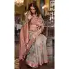 Plus Size Banarasi Silk Printed Party Wear Saree In Beige And Peach - 9896191116