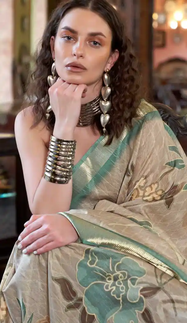 Banarasi Silk Printed Party Wear Saree In Multi Color - 9896191119