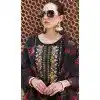 Rayon Resham Work Party Wear Readymade Salwar Suit In Black - 9776189455