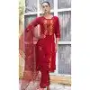 Rayon Sequins Work Party Wear Readymade Salwar Suit In Red - 9776189457