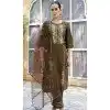 Rayon Resham Work Party Wear Readymade Salwar Suit In Brown - 9776189458