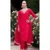Silk Embroidered Party Wear Readymade Salwar Suit In Red - 9777189464