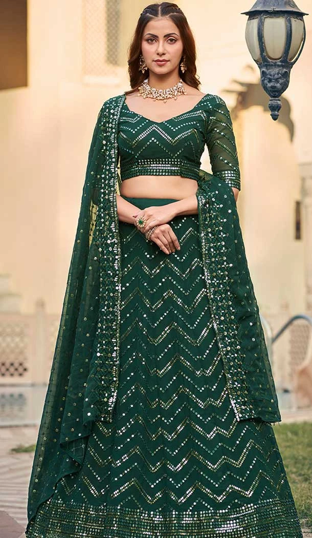 Green Georgette Resham Work Party Wear Lehenga Choli - 9816189759