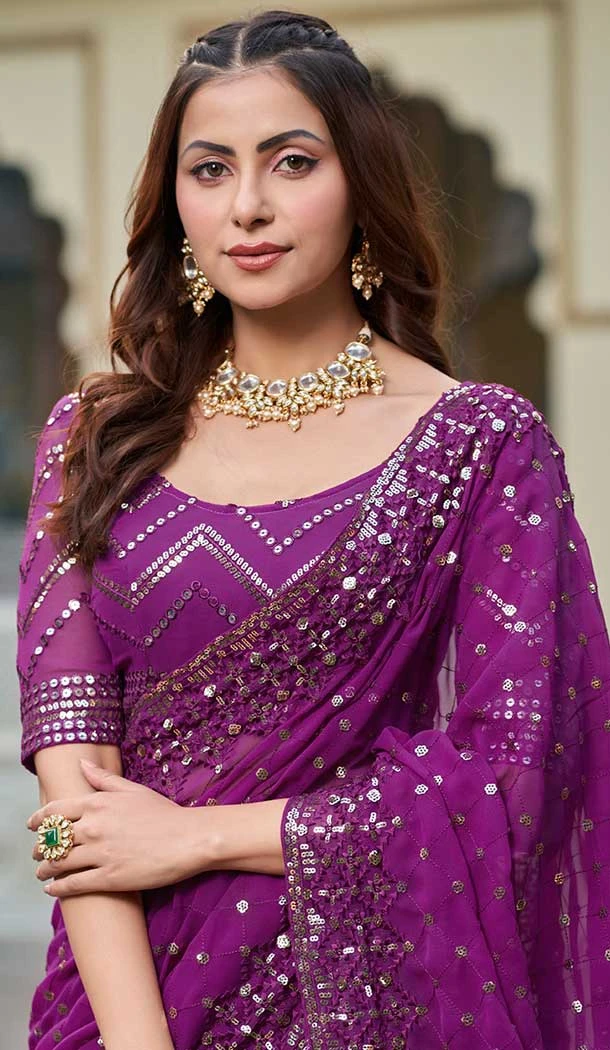 Wine Georgette Resham Work Party Wear Lehenga Choli - 9816189761