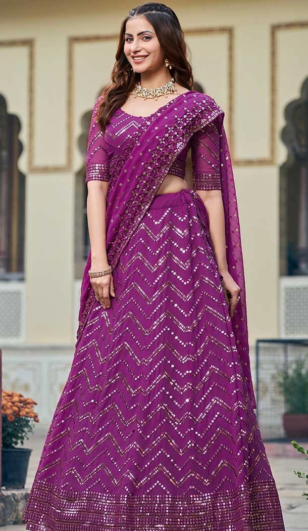 Wine Georgette Resham Work Party Wear Lehenga Choli - 9816189761