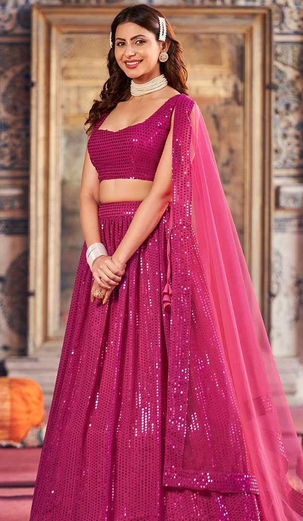 Magenta Georgette Sequence Work Party Wear Lehenga Choli - 9817189767