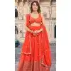 Orange Georgette Sequence Work Party Wear Plus Size Lehenga Choli - 9818189773