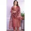 Rust Russian Silk Hand Work Party Wear Readymade Salwar Suit - 9836189880