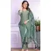 Green Russian Silk Hand Work Party Wear Readymade Salwar Suit - 9836189881