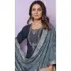 Blue Russian Silk Hand Work Party Wear Readymade Salwar Suit - 9836189883