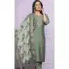 Russian Silk Hand Work Party Wear Readymade Salwar Suit In Green - 9836189884