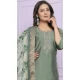 Russian Silk Hand Work Party Wear Readymade Salwar Suit In Green - 9836189884