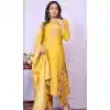 Yellow Russian Silk Hand Work Party Wear Readymade Salwar Suit - 9836189887