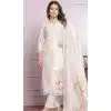 White Printed Modal Silk Hand Work Party Wear Readymade Salwar Suit - 9836189890