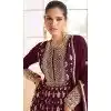 Maroon Georgette Embroidered Party Wear Plus Size Gown - 9840189909