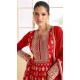 Red Georgette Embroidered Party Wear Gown - 9840189910
