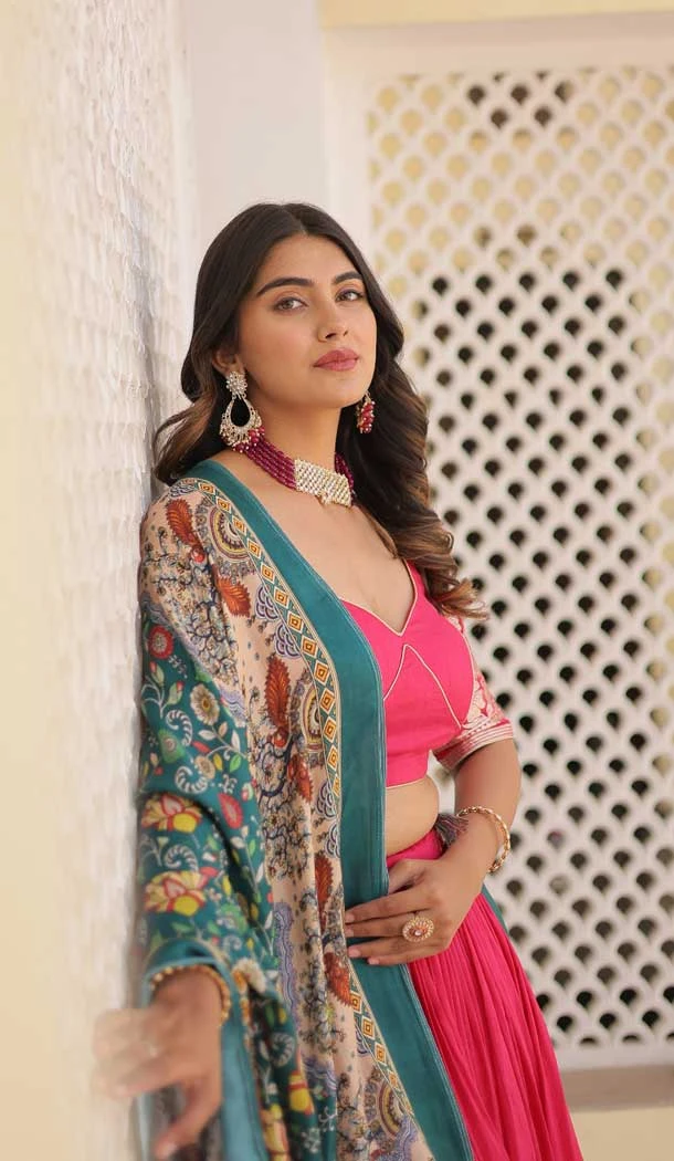 Pink Viscose Jacquard Printed Party Wear Lehenga Choli - 9900191136