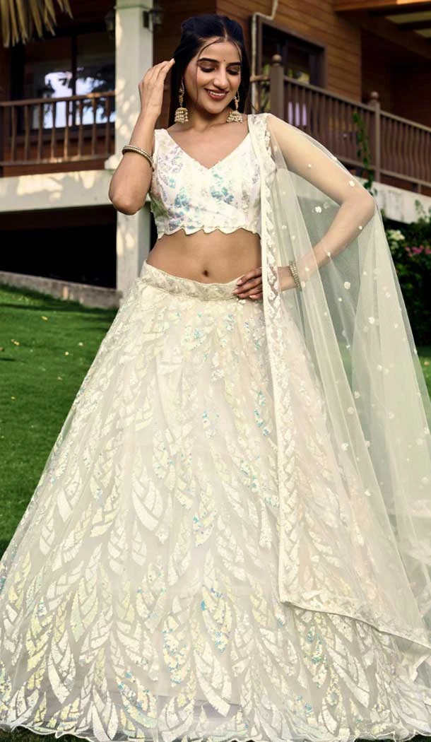 White Soft Net Sequins Embroidered Party Wear Lehenga Choli - 9937191341