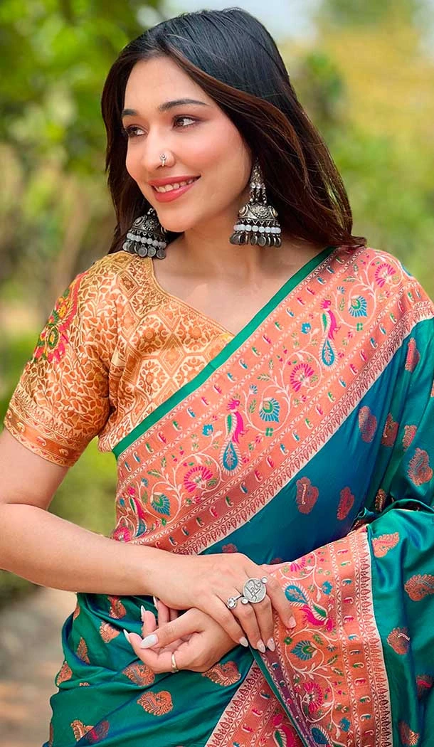 Paithani Silk Woven Work Party Wear Designer Saree In Green - 147271461