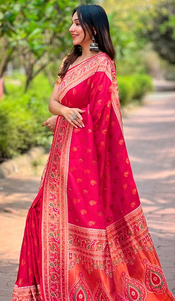 Paithani Silk Woven Work Party Wear Designer Saree In Pink - 147271462