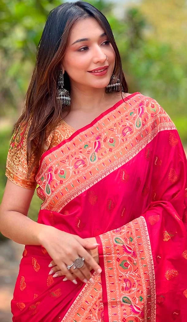Paithani Silk Woven Work Party Wear Designer Saree In Pink - 147271462