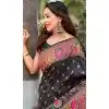 Plus Size Pashmina Silk Meenakari Work Party Wear Saree In Black - 147371531