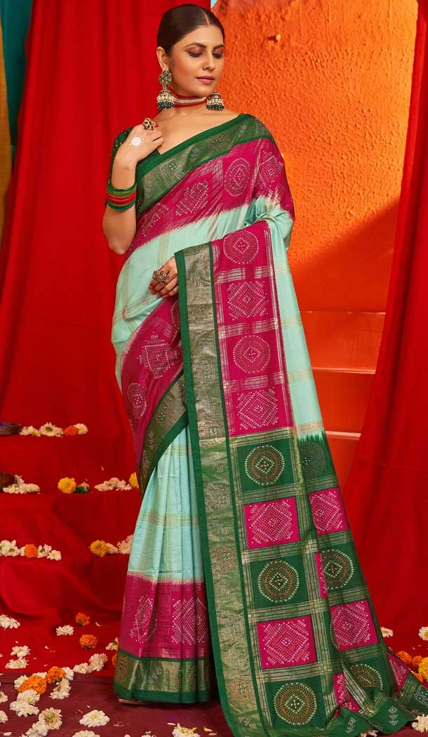 Sky Blue Tussar Silk Swarovski Work Party Wear Designer Saree - 147441592