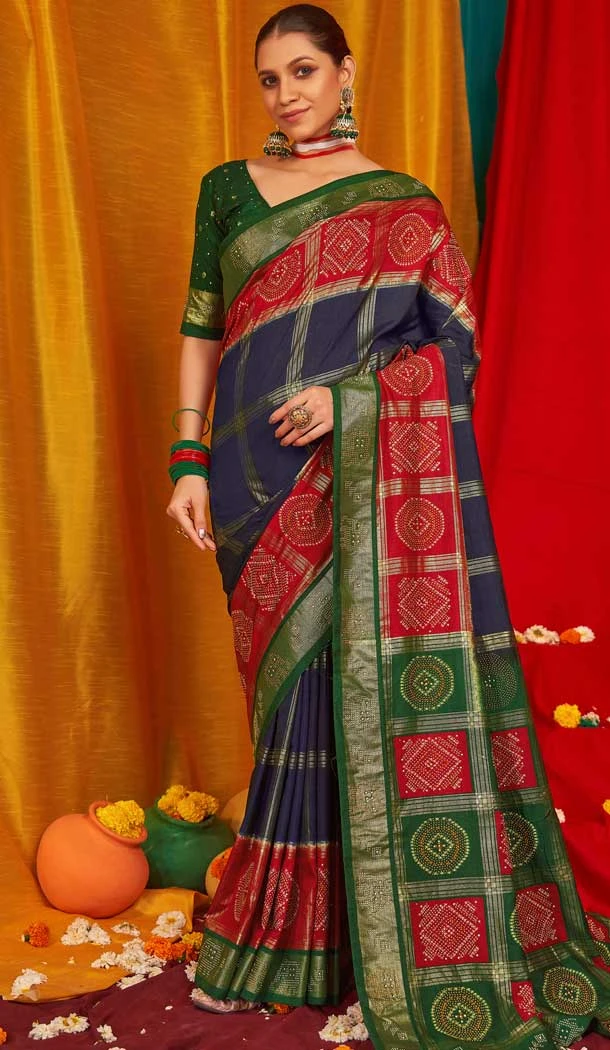 Navy Blue Tussar Silk Swarovski Work Party Wear Designer Saree - 147441595 Navy Blue Tussar Silk Swarovski Work Party Wear Designer Saree - 147441595