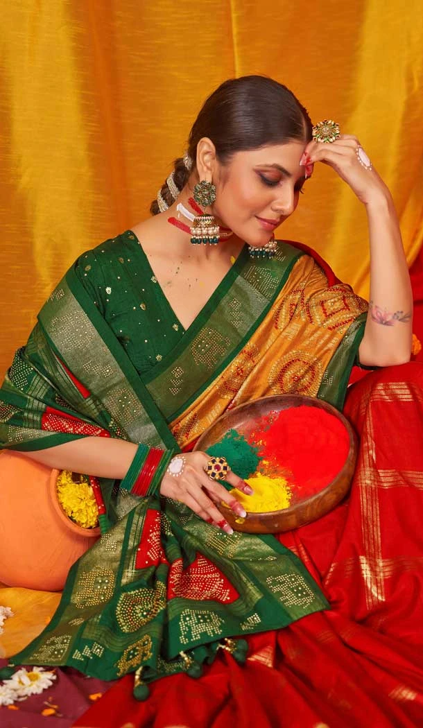Mustard Tussar Silk Swarovski Work Party Wear Designer Saree - 147441596