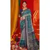 Grey Blue Tussar Silk Swarovski Work Party Wear Designer Plus Size Saree - 147441598